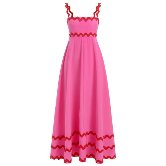 IBTOM CASTLE Women's Summer Casual Dress Spaghetti Long Maxi Sundress Elegant Empire Waist Beach Trendy Weeding Guest Dress S Hot Pink
