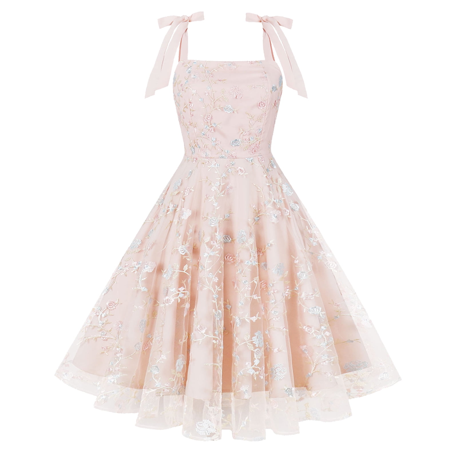 Women's Short Tulle Prom Dress - Sweetheart Neckline With Floral Embroidery, Tie Strap Formal Party Mini Dress 8 thumbnail image