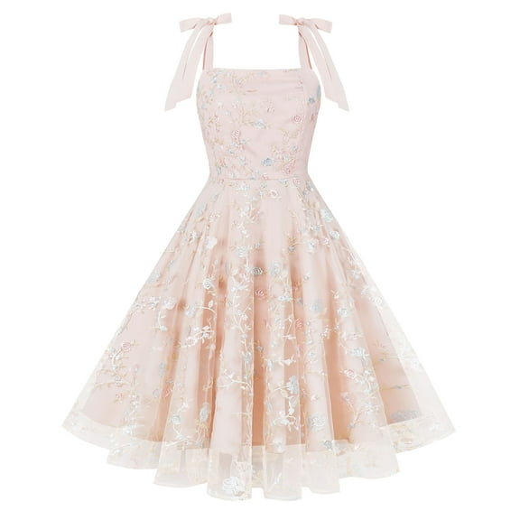 IBTOM CASTLE Women's Tie Strap Tulle Prom Dress Sweetheart Flower Embroidery Formal Party Mini Homecoming Dresses XXL Pink