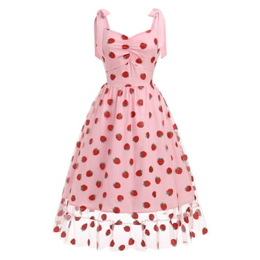 IBTOM CASTLE Women's Tie Strap Tulle Prom Dress Sweetheart Neckline Flower Embroidery Formal Party Mini Homecoming Dresses L Pink Strawberry
