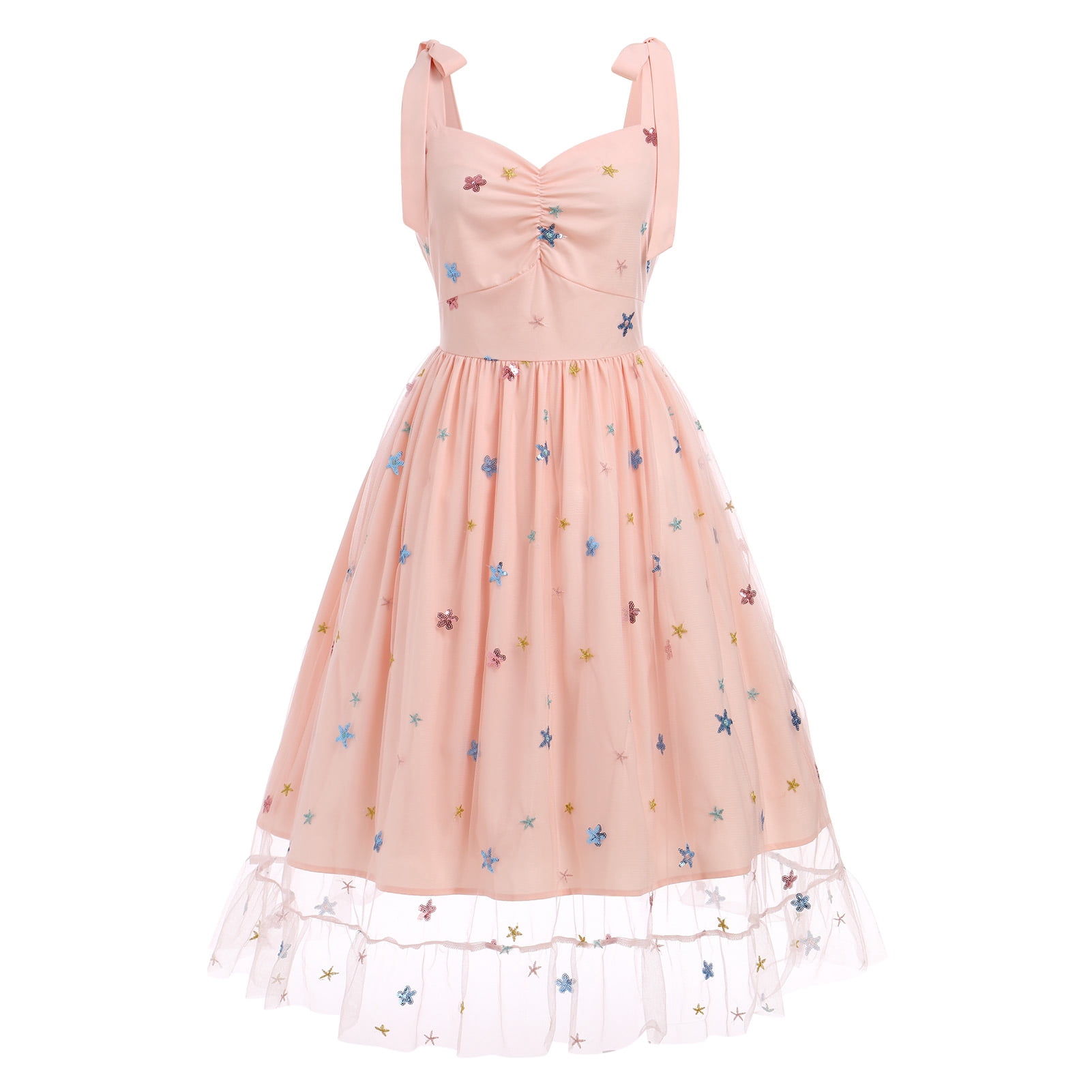 Women's Short Tulle Prom Dress - Sweetheart Neckline With Floral Embroidery, Tie Strap Formal Party Mini Dress 6 thumbnail image