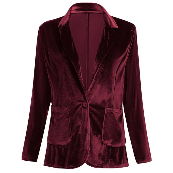 IBTOM CASTLE Women's Velvet Blazer Jacket Long Sleeve Lapel Open Front Cardigan Coat Casual Office Blazer Jacket Suits with Pockets S Wine Red