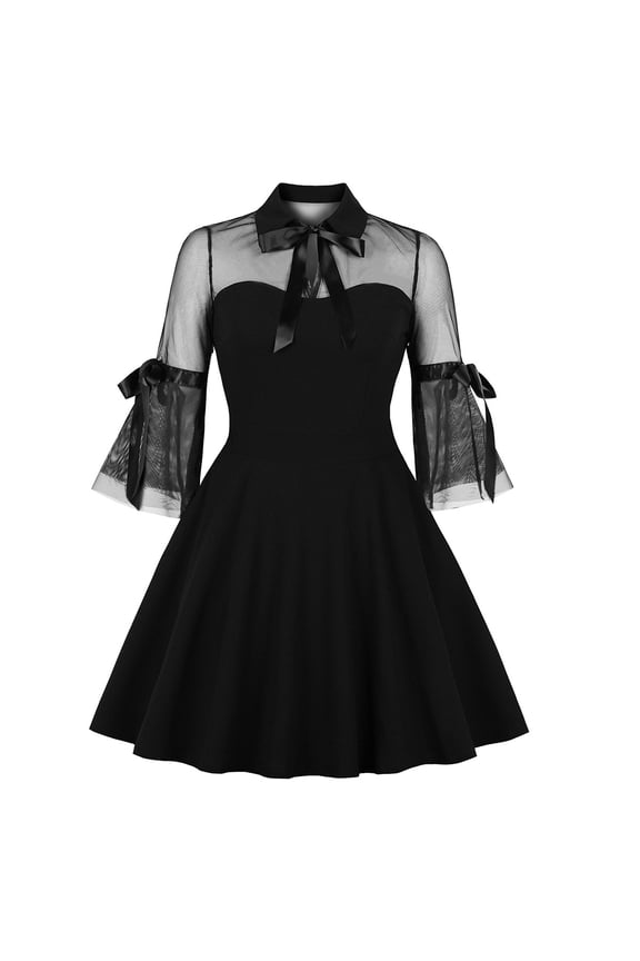 Women's Vintage 1950s Cocktail Party Polka Dots Prom Tea Dress Retro Swing Party Gown M Black