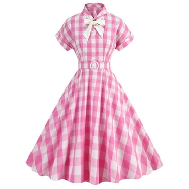 IBTOM CASTLE Women's Vintage 1950s Cocktail Party Swing Dress Summer Sleeveless Halter Retro Wedding Formal A-line Midi Dresses L Pink