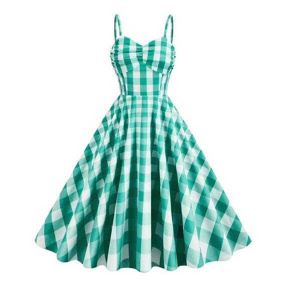 IBTOM CASTLE Women's Vintage 1950s Cocktail Party Swing Dress Summer Sleeveless Halter Retro Wedding Formal A-line Midi Dresses S Green