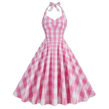 IBTOM CASTLE Women's Vintage 1950s Cocktail Party Swing Dress Summer Sleeveless Halter Retro Wedding Formal A-line Midi Dresses S Pink - Halter