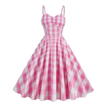 IBTOM CASTLE Women's Vintage 1950s Cocktail Party Swing Dress Summer Sleeveless Halter Retro Wedding Formal A-line Midi Dresses XL Pink