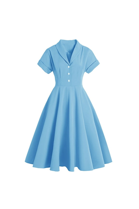 Women's Vintage Dress Plaid Floral Cocktail Party Swing Dresses 1950s Retro Gown Wedding Formal A-line Midi Dresses L Blue