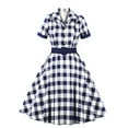 thumbnail image 1 of IBTOM CASTLE Women's Vintage Dress Plaid Floral Cocktail Party Swing Dresses 1950s Retro Gown Wedding Formal A-line Midi Dresses S Blue Plaid, 1 of 3
