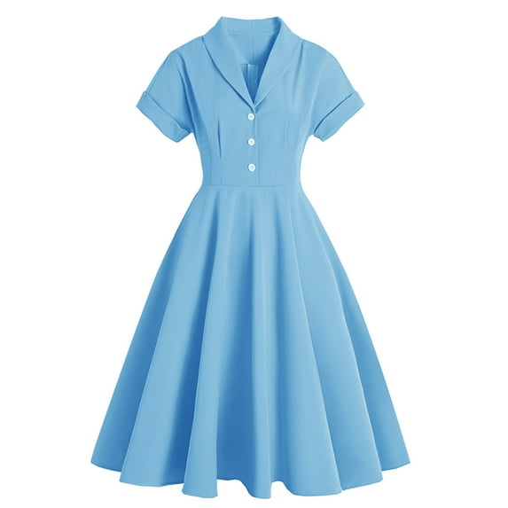 IBTOM CASTLE Women's Vintage Dress Plaid Floral Cocktail Party Swing Dresses 1950s Retro Gown Wedding Formal A-line Midi Dresses S Blue