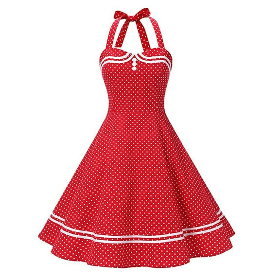 IBTOM CASTLE Women's Vintage Polka Dot Audrey Dress 1950s Halter Retro Cocktail Prom Dress Rockabilly Wedding Hepburn 50's 60's Party Swing Gown L Red - Polka Dots