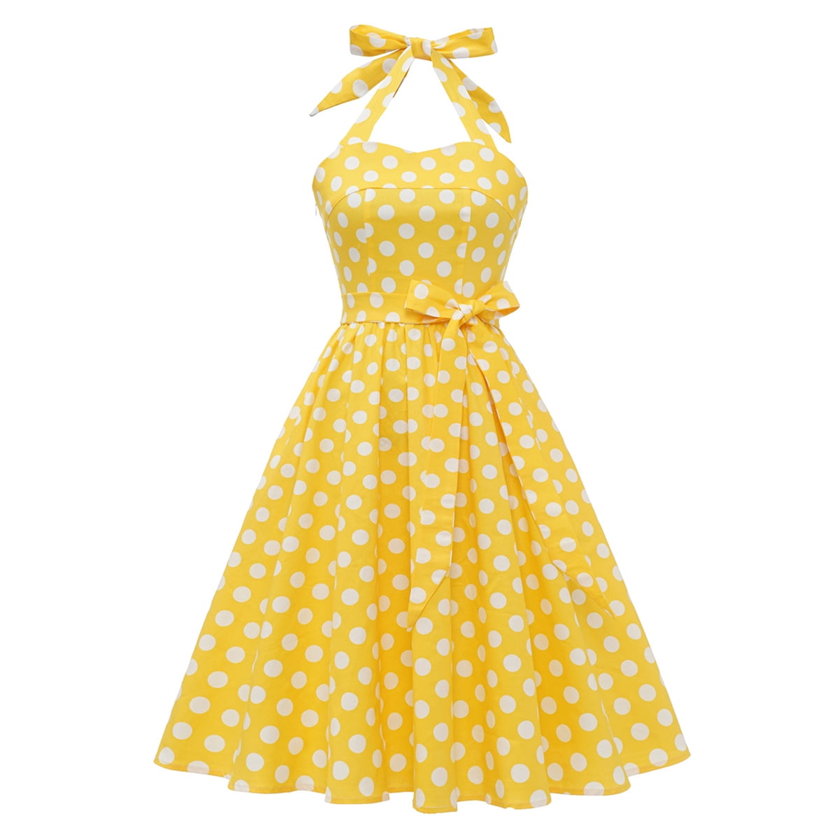 Topdress Women's Vintage Polka Dot Audrey Halter Dress - 1950s Retro Cocktail Dress In Royal Blue (Size XL) - View #8