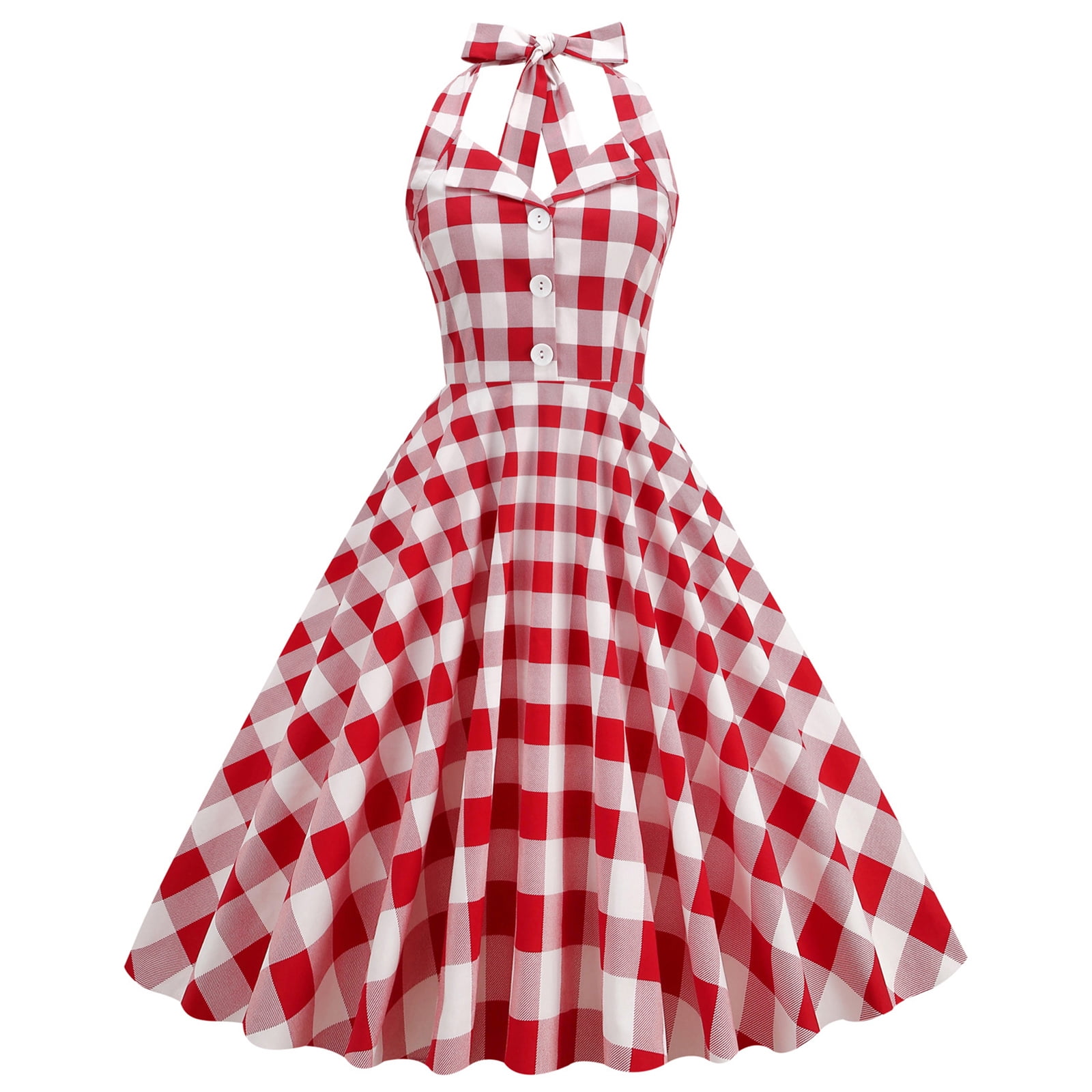 Topdress Women's Vintage 1950s Polka Dot Halter Dress - Audrey Hepburn Style Cocktail Dress (White, Small) - View #7