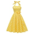 thumbnail image 1 of IBTOM CASTLE Women's Vintage Polka Dot Audrey Dress 1950s Halter Retro Cocktail Prom Dress Rockabilly Wedding Hepburn 50's 60's Party Swing Gown XL Yellow - Big Dots, 1 of 8