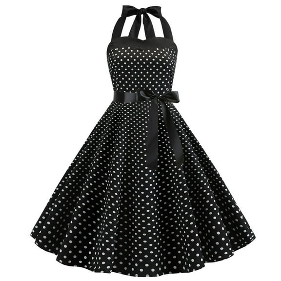 IBTOM CASTLE Women's Vintage Polka Dot Dress 1950s Halter Retro Cocktail Prom Dress Rockabilly Wedding 50's 60's Party Dress M Black