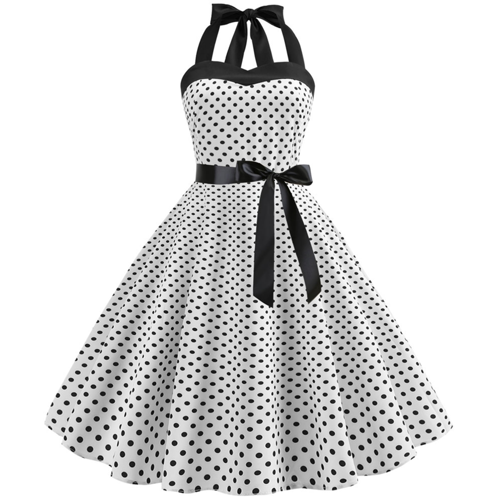 Ibtom Castle Women's Vintage Polka Dress 1950s Halter Retro Cocktail Prom Dress Rockabilly Wedding 50's 60's Party Dress XL White Ibtom Castle Women's Vintage Polka Dress 1950s Halter Retro Cocktail Prom Dress Rockabilly Wedding 50's 60's Party Dress XL White