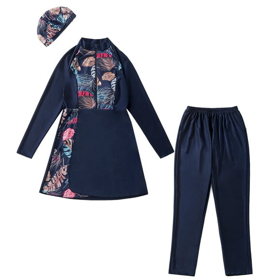 IBTOM CASTLE Womens Burkini Swimsuits Muslim Modest Swimwear Islamic Full Body Swimming Top Pants Hijab Long Sleeve Rash Guard 2XL Navy Blue