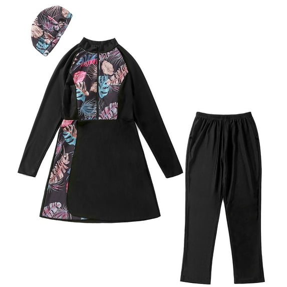 IBTOM CASTLE Womens Burkini Swimsuits Muslim Modest Swimwear Islamic Full Body Swimming Top Pants Hijab Long Sleeve Rash Guard M Black