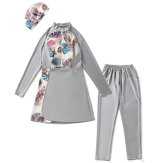 IBTOM CASTLE Womens Burkini Swimsuits Muslim Modest Swimwear Islamic Full Body Swimming Top Pants Hijab Long Sleeve Rash Guard M Gray
