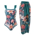 thumbnail image 1 of IBTOM CASTLE Womens V Neck 2 Pieces Swimsuit with Beach Cover Up Sarong Bikini Skirt Set Bathing Suit Swimwear M Dark Green, 1 of 8