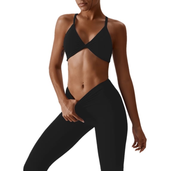 IBTOM CASTLE Workout Sets for Women 2 Piece Twist Front Halter Sports Bras High Waist Biker Full-Length Leggings Exercise Gym Yoga Outfit M Z-Black