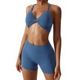thumbnail image 1 of IBTOM CASTLE Workout Sets for Women 2 Piece Twist Front Halter Sports Bras High Waist Biker Shorts Exercise Gym Yoga Outfit Navy Blue, 1 of 5