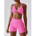 thumbnail image 1 of IBTOM CASTLE Workout Sets for Women 2 Piece Twist Front Halter Sports Bras High Waist Biker Shorts Exercise Gym Yoga Outfit Pink, 1 of 7