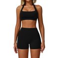 thumbnail image 1 of IBTOM CASTLE Workout Sets for Women Square Neck Halter Sports Bra High Waist Biker Shorts 2 Piece Gym Yoga Outfits S Black, 1 of 7