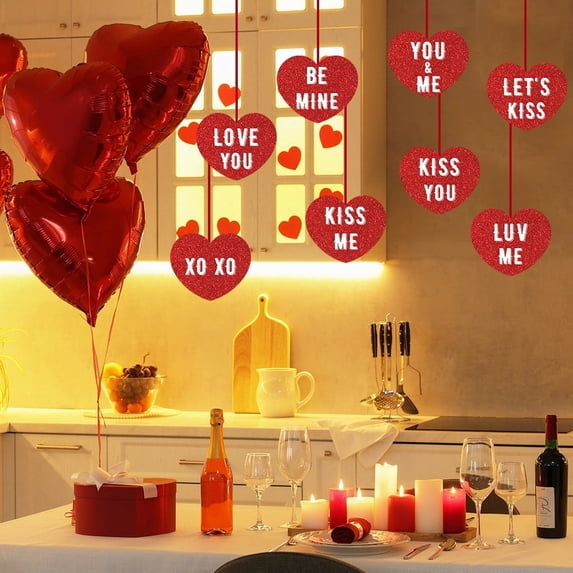 IBaodan 8pcs Heart Shaped Conversation,Hanging String Hearts Valentines Day Decorations Home Office Wedding Anniversary Birthday Party Supplies (B)