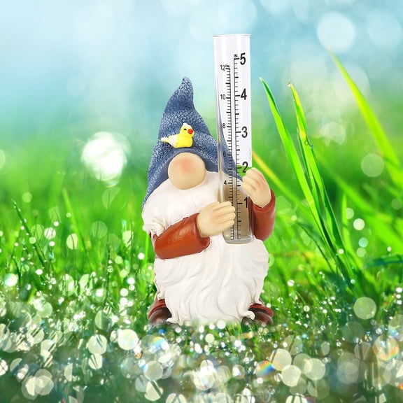 IBaodan Gnome Rain Gauge Outdoor Garden Decor with Plastic Tube - Hand-Painted Resin Statue, 5 Inch Measurement Scale, Weatherproof for Patio, Yard & Backyard