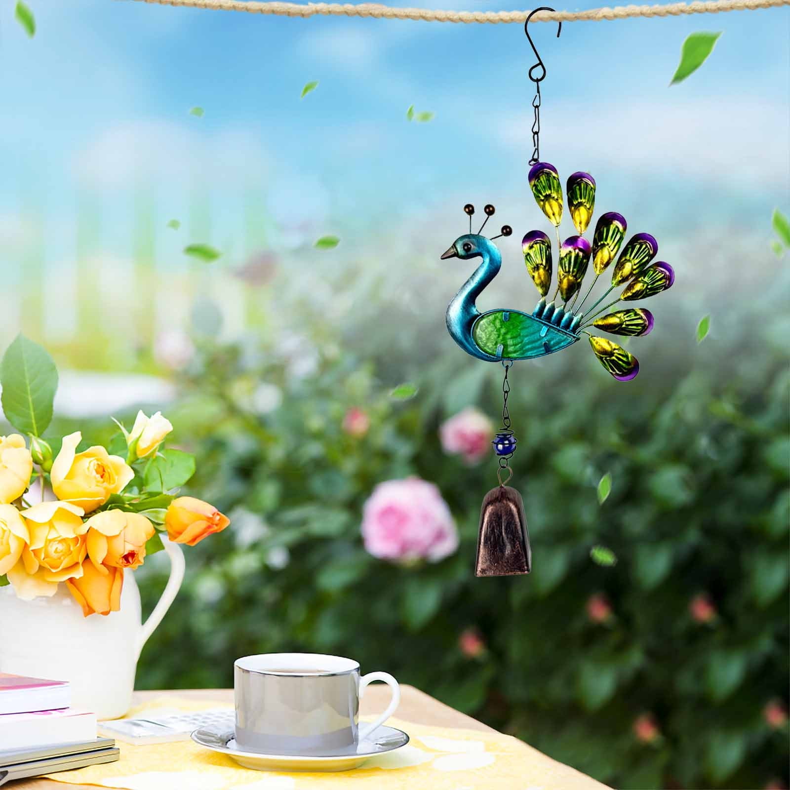 IBaodan Peacock Wind Chime Outdoor Decor with HandPainted Aluminum