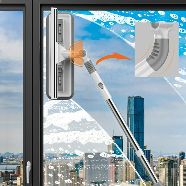 CTIME 3-in-1 Window Squeegee Cleaner With Extension Pole - 62" Kit, Scrubber & Rotating Head For High Windows