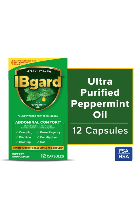 Gut Health Supplement, Peppermint Oil Capsules for Abdominal Comfort, 12 Capsules
