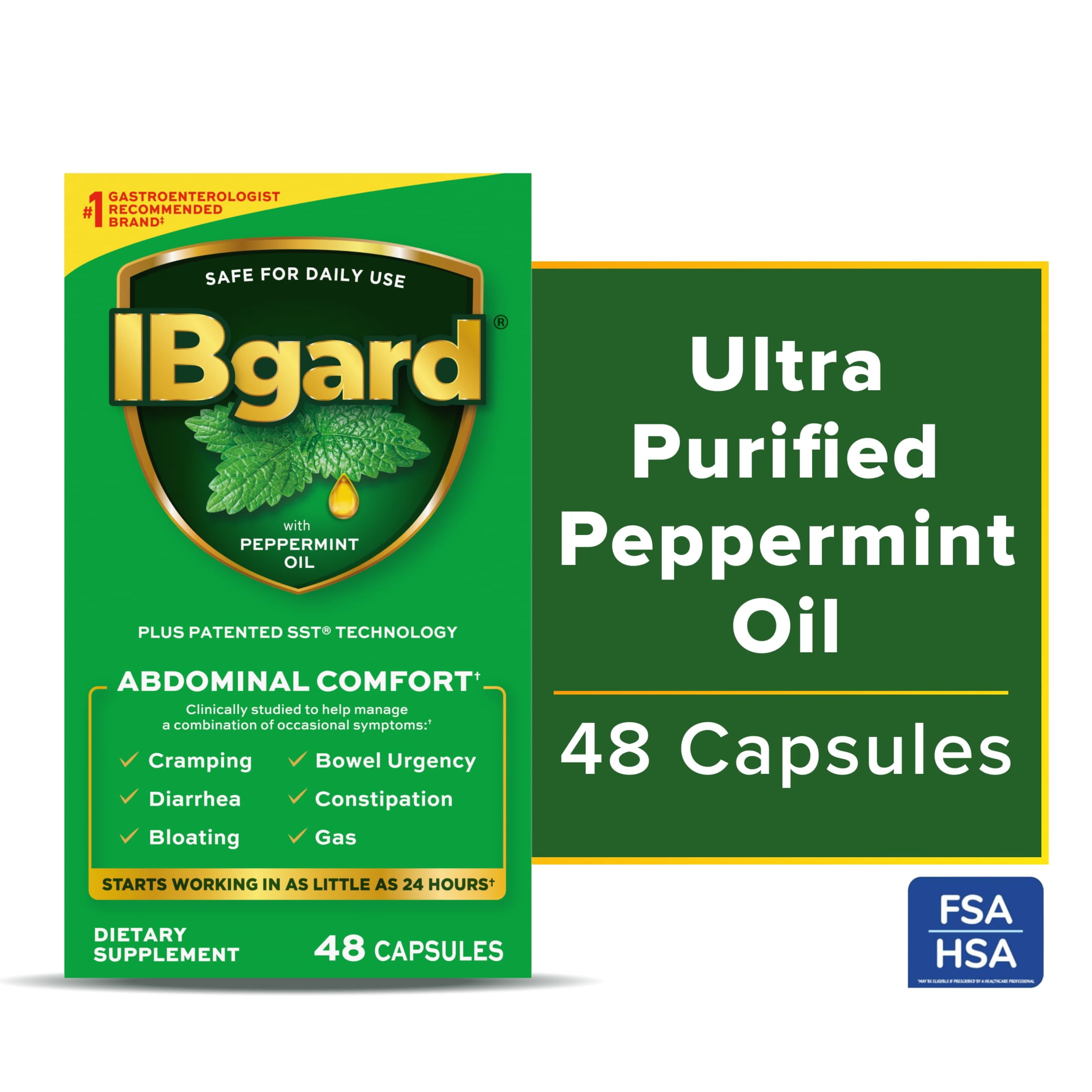 IBgard Gut Health Supplement, Peppermint Oil Capsules for Abdominal Comfort, 48 Capsules