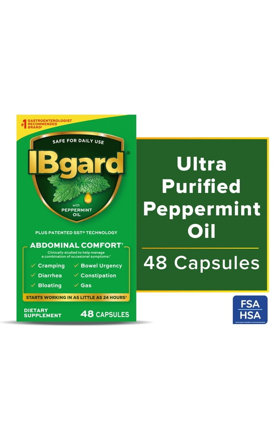 Gut Health Supplement, Peppermint Oil Capsules for Abdominal Comfort, 48 Capsules