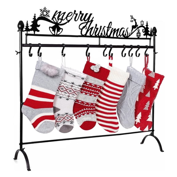 IC ICLOVER 10 Hooks Christmas Stocking Holder Stand for Floor, Holiday Decor Hanger Detachable Iron Metal Freestanding Rack with Sturdy Base - 35.5"x31.5"x11"