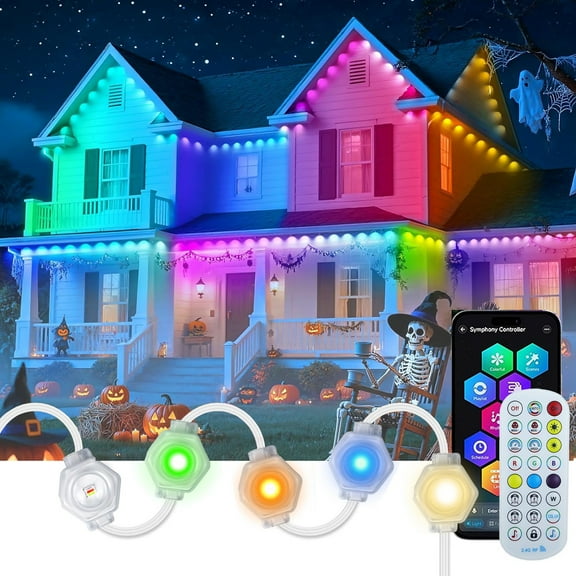 IC ICLOVER 100FT Smart Permanent Outdoor Lights RGB Waterproof Eaves Lighting with App/Remote Control for House Christmas Halloween Decor