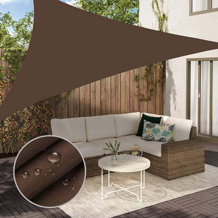 IC ICLOVER 16' x 16' x 16' Waterproof Sun Shade Sail Triangle Canopy Awning Shelter Polyester Fabric Cloth for Patio Yard Deck Pergola Outdoor Sun Sail Shade 98% UV Block Sunshade - Brown