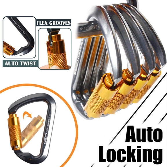 IC ICLOVER [2 Pack] 30KN Auto Locking Climbing Carabiner Heavy Duty Aluminum D Ring Clips Twist Lock, Gray