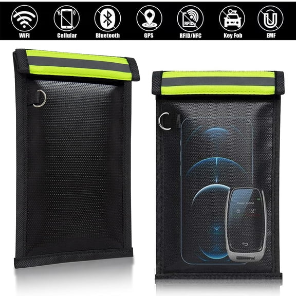 IC ICLOVER (2 Pack) Faraday Bags for Phones and Car Keys, Signal Blocking Pouch, Car Key/WiFi/RFID/GPS Anti-Theft Signal Blocker, Black
