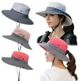 thumbnail image 1 of IC ICLOVER 2 Pack Women Summer Sun Hat Wide Brim Outdoor UV Protection Hat Foldable Ponytail Bucket Cap for Beach Travel Hiking Gardening with Adjustable Chin Strap, Pink, 1 of 8