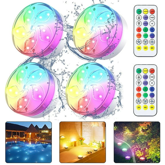 IC ICLOVER 2 Packs Submersible LED Pool Lights with Remote RF, IP68 Waterproof Color Changing Pond Light Magnetic Bathtub Fountain Hot Tub Lights Decor Home Party Vase Wedding Christmas Halloween
