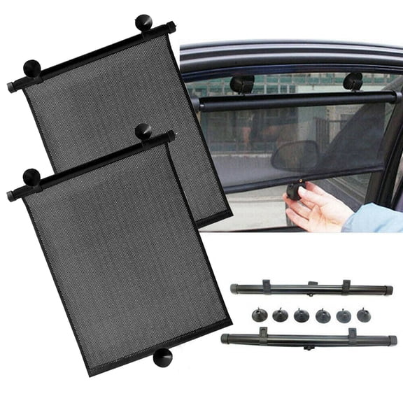 IC ICLOVER 2 Pcs Car Side Window Sun Shade 18.1" x 15.7" Automobile Roller Blind Screen Protector Baby Kids Visors Block UV Rays (1 Pair)