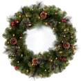 thumbnail image 1 of IC ICLOVER 24'' Pre-Lit Christmas Wreath with 50 LED Lights & Red Berries - Christmas Garland Wreaths Decorations for Window Front Door Wall Décor, 1 of 9