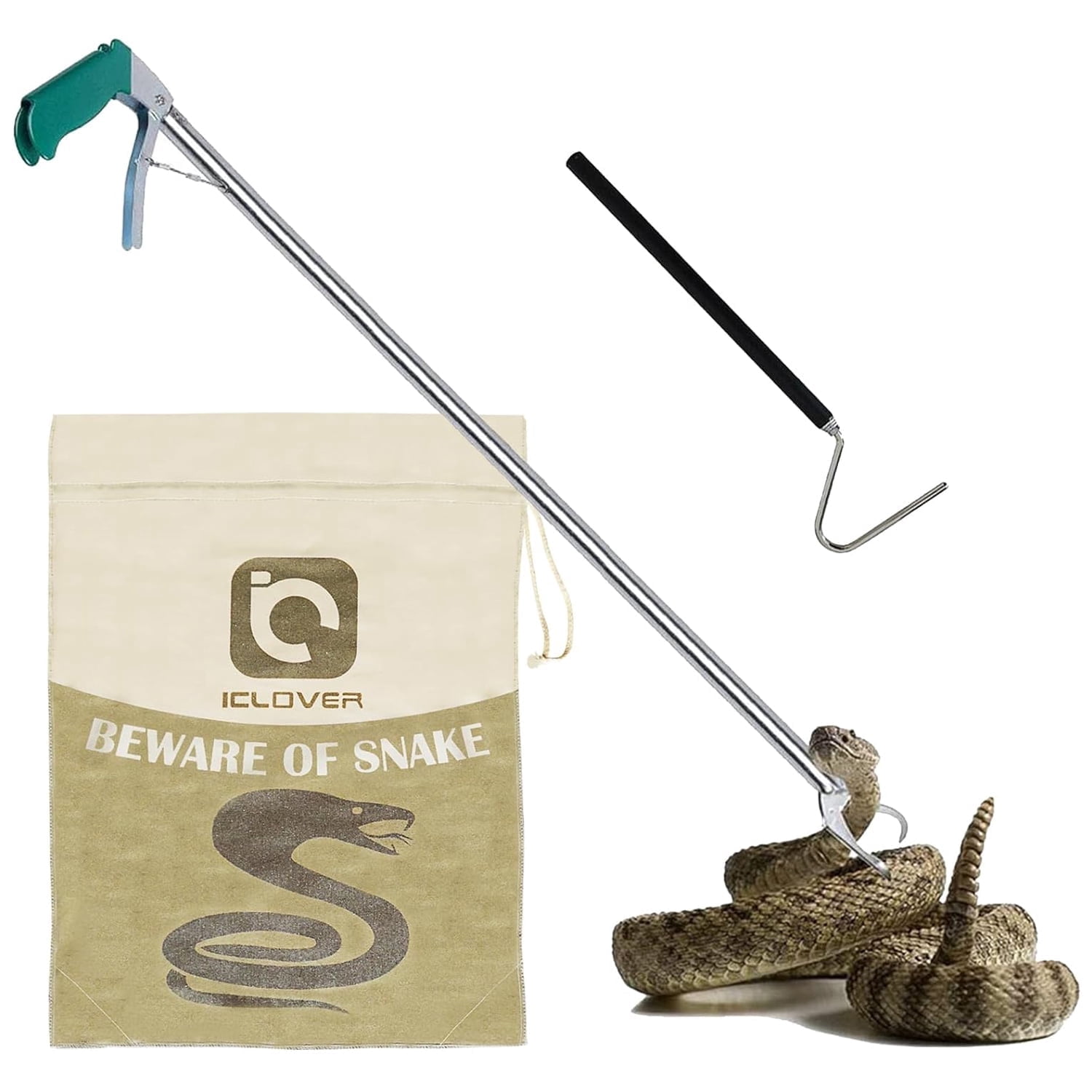 IC ICLOVER [3 in 1] 47 inch Heavy Duty Snake Tong + 39 Inch Collapsible ...