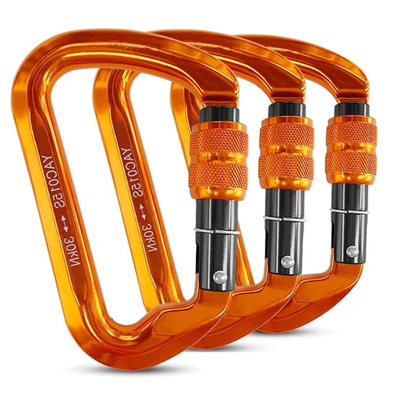 IC ICLOVER [3 Pack] 30Kn/3000Kg Aluminum Locking Rock Climbing Carabiner D Shape Screwgate Carabiner Hook Screw Lock Carabiner Outdoor Sport Tools - Orange