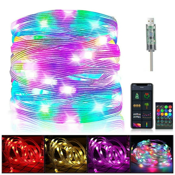 IC ICLOVER 33Ft 100Led Fairy Lights 10 Modes USB Plug in String Lights Christmas Lights, Remote APP Control & Color Changing Twinkle Firefly Lights for Christmas Decor Bedroom Wedding Party