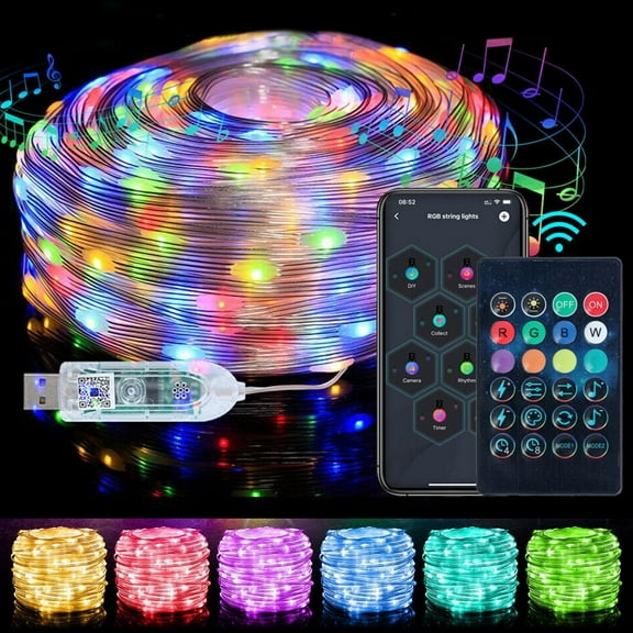 IC ICLOVER 33ft Fairy Lights, 100 LED String Lights, APP and Remote Control, RGB, Music Sync, 10 Modes Outdoor Indoor Decorative Lights for Garden Wedding Party Home Christmas