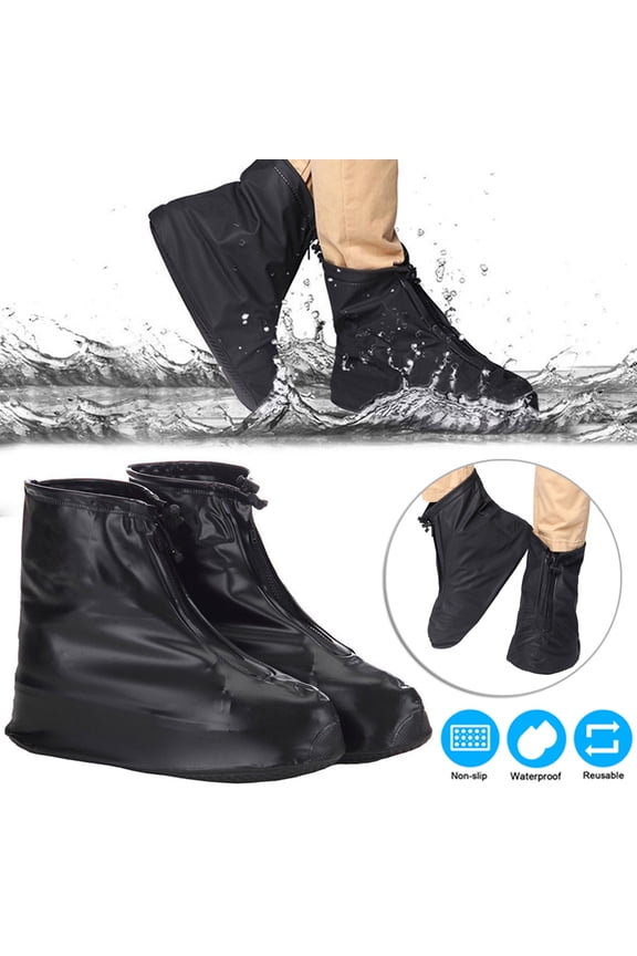 Waterproof Rain Shoe Covers Anti-Slip Galoshes Rain Boots Zippered Overshoes Protector Cover for Men, Women - XXL