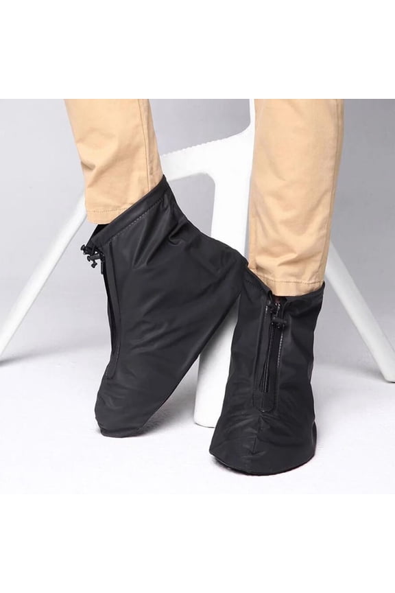 360 Waterproof Rainproof PVC Fabric Zippered Shoe Covers Rain Boots Overshoes Protector Bike Motorcycle Anti-Slip Travel Women Men Kids (Black XXL Size US 12)